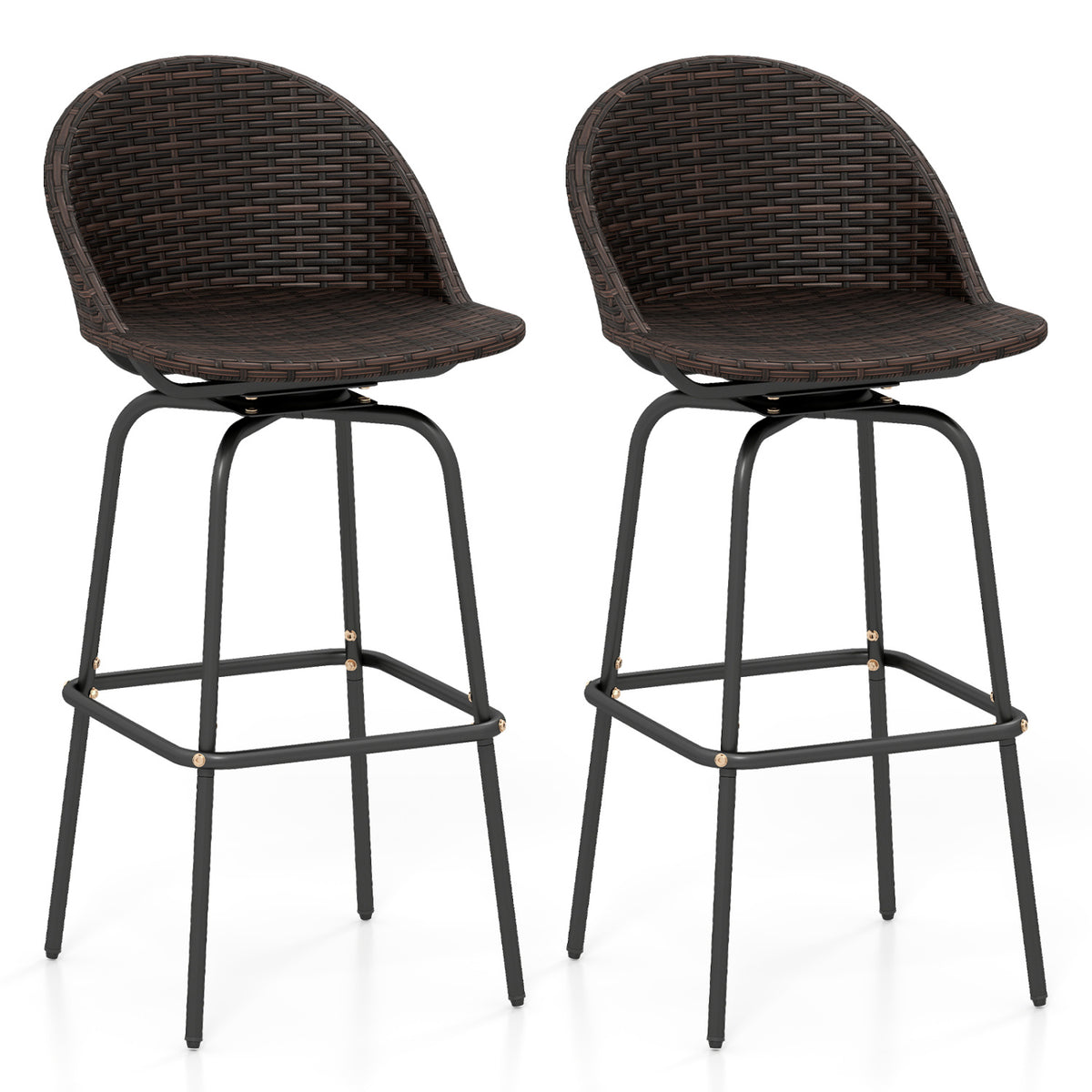 2 Pieces Patio Rattan Wicker Bar Stool Chairs