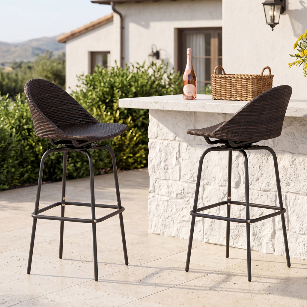 Set of 2 Patio Swivel Bar Stools with Rattan Seat 400 LBS for Garden