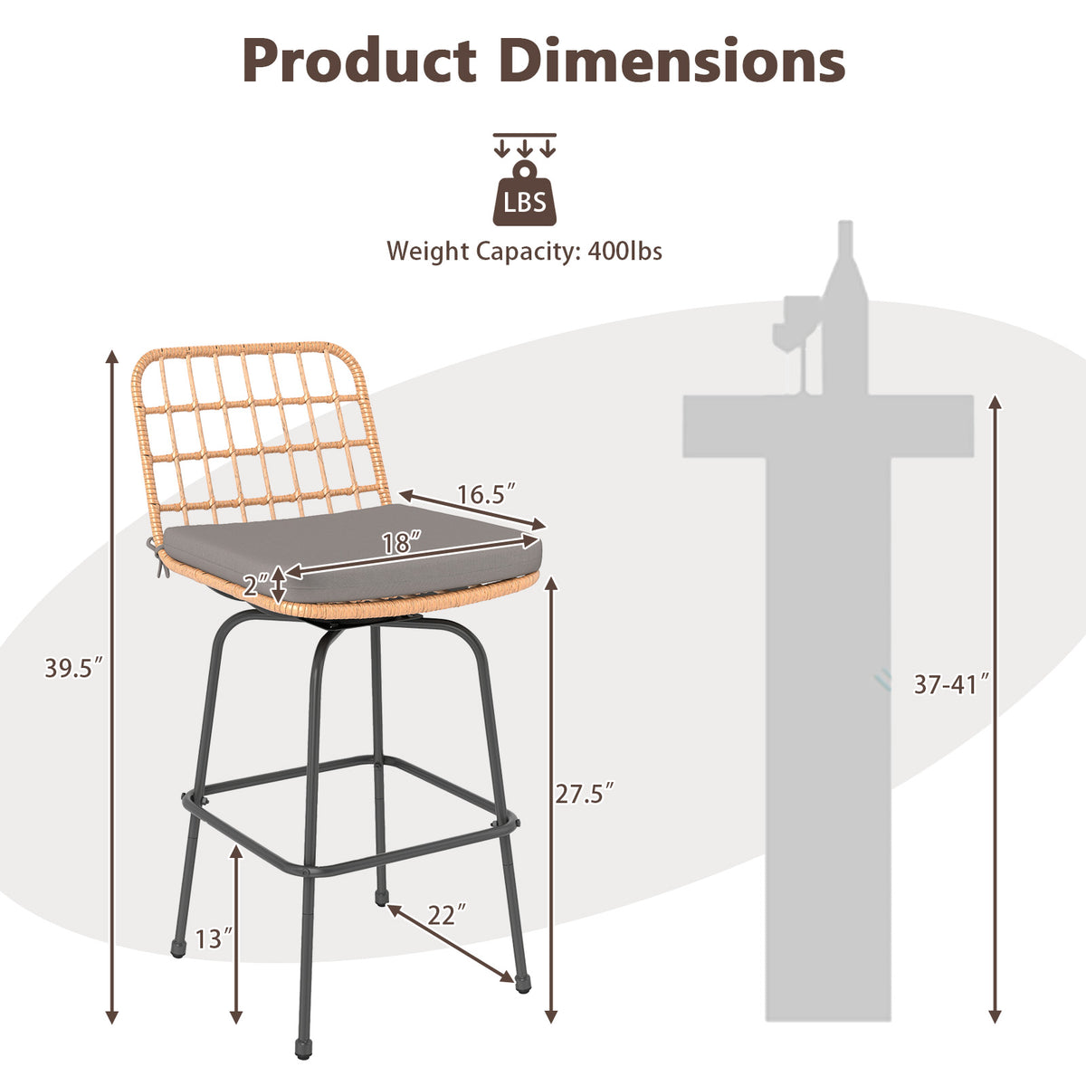 Patio Swivel Barstools Set of 2 with Cushions - Gray