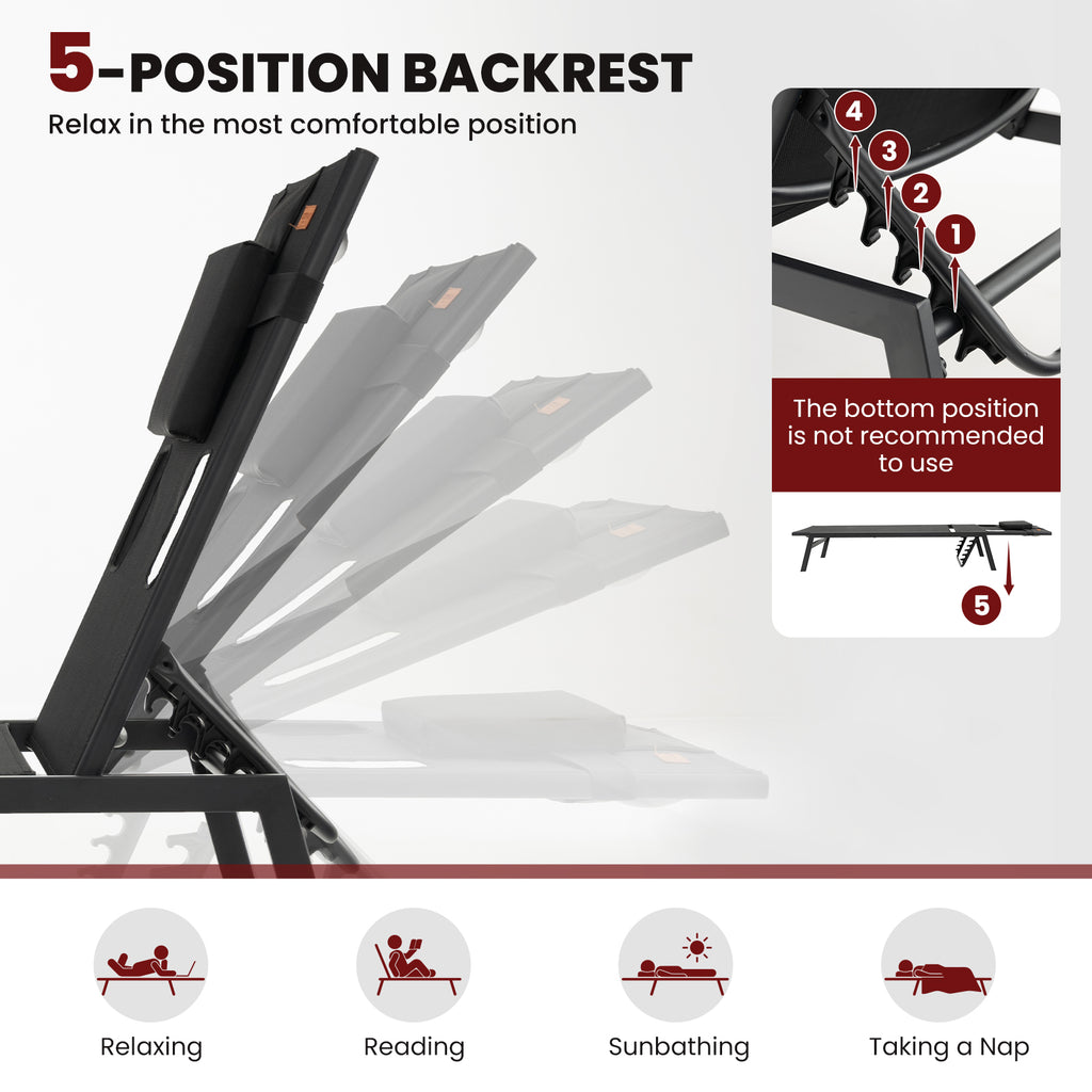 Patio 5-Position Adjustable Sunbathing Lounge Chair Tanning