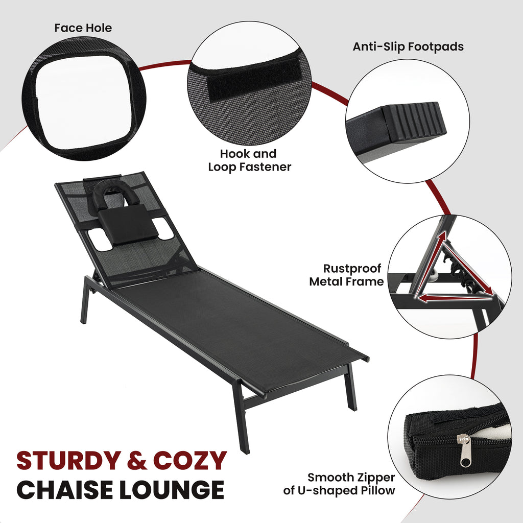 Patio 5-Position Adjustable Sunbathing Lounge Chair Tanning