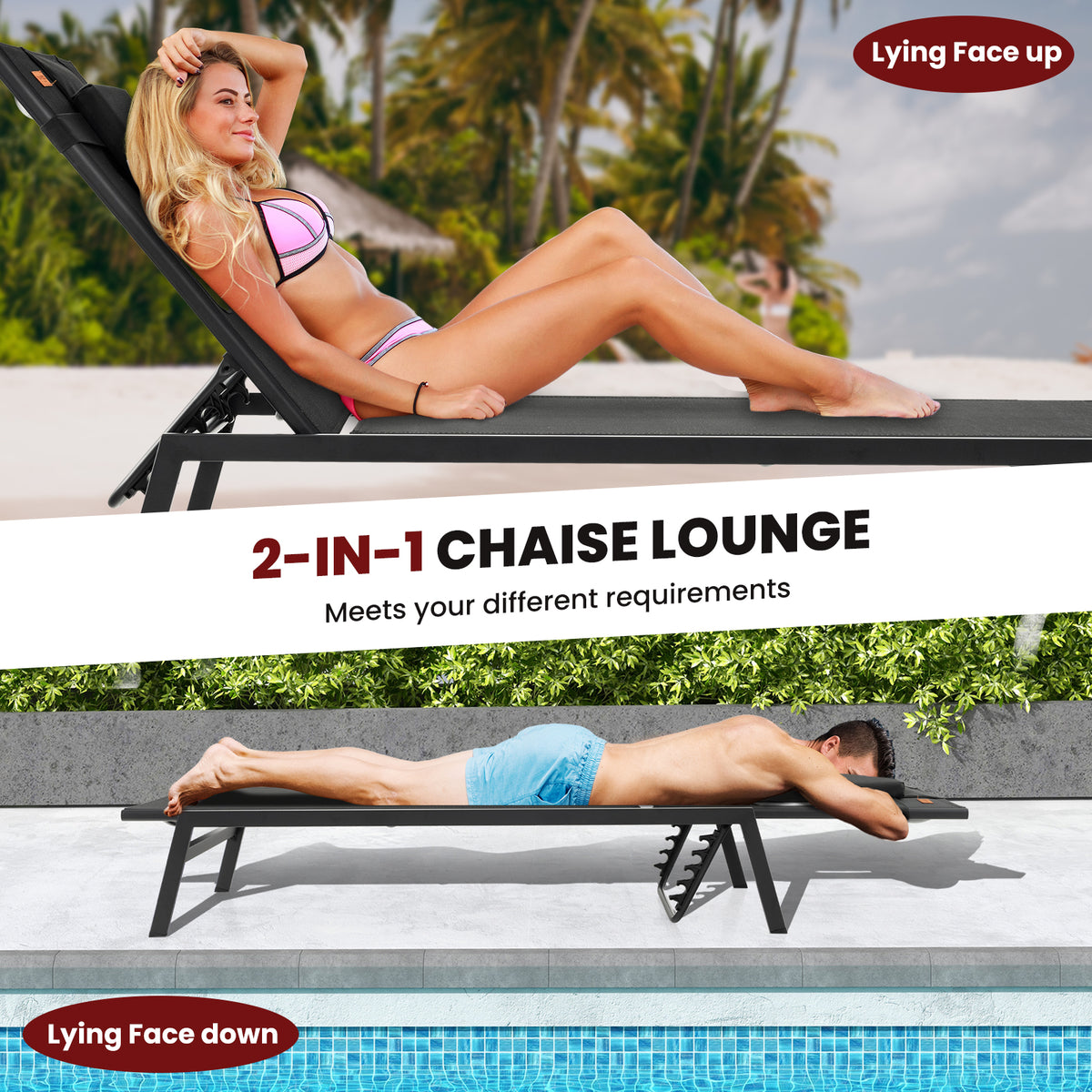 Patio 5-Position Adjustable Sunbathing Lounge Chair Tanning