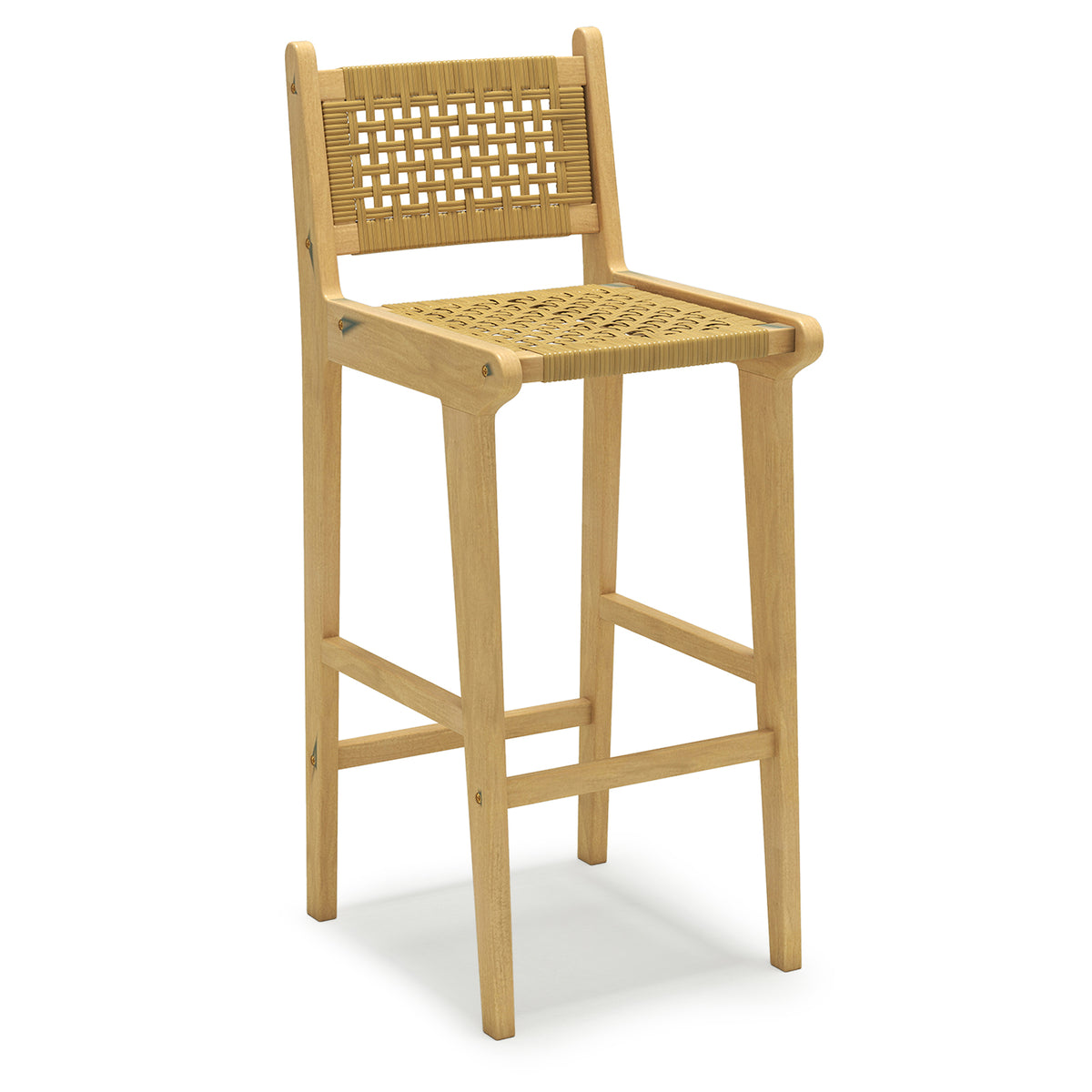 Acacia Wood Bar Height Chair with Backrest and Footrest for Backyard