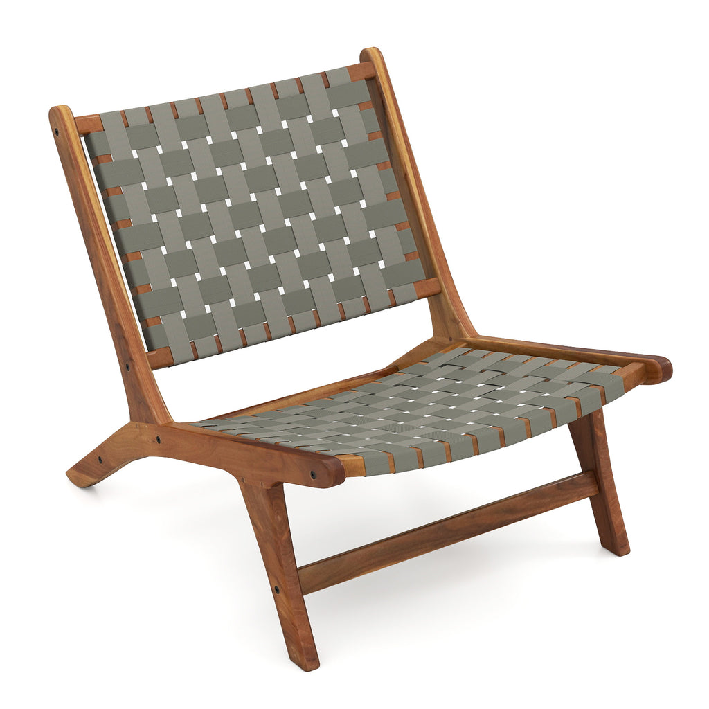 Patio Teak Wood Chair Outdoor Mid-Century Accent with Nylon Webbing