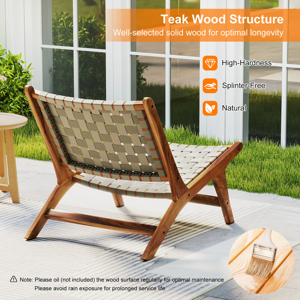 Patio Teak Wood Chair Outdoor Mid-Century Accent with Nylon Webbing