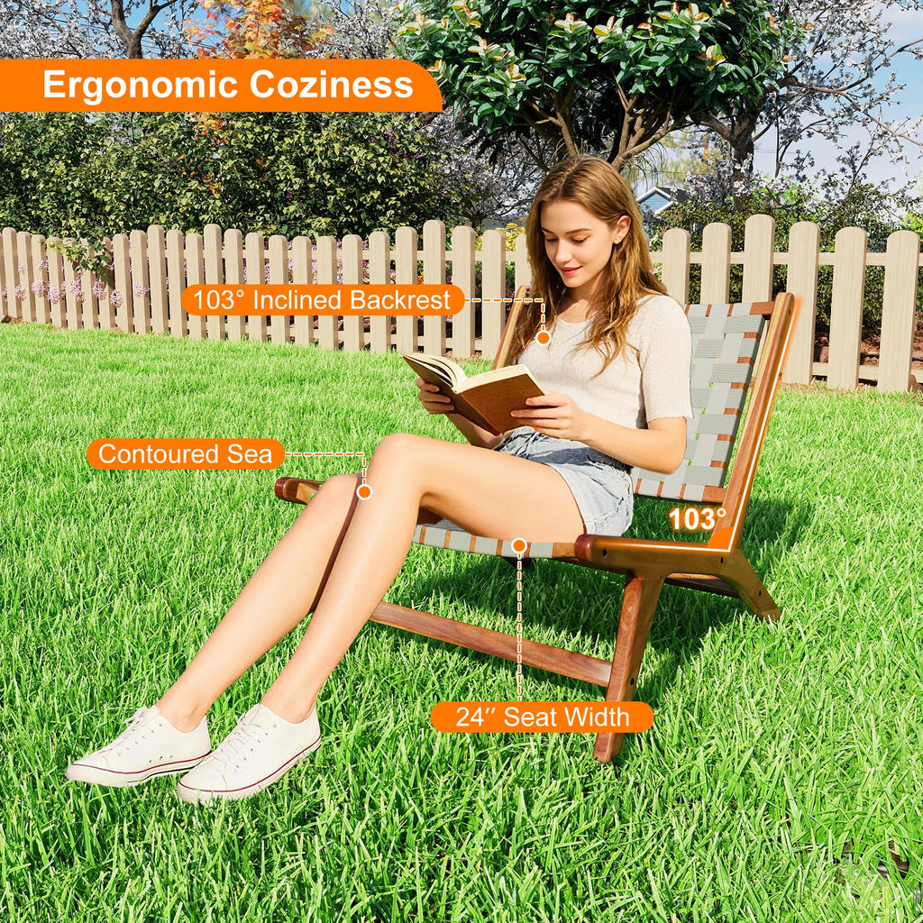Patio Teak Wood Chair Outdoor Mid-Century Accent with Nylon Webbing