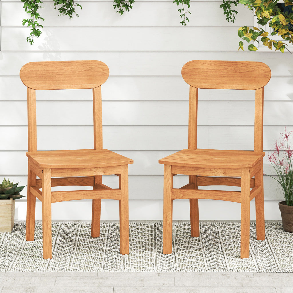 Patio Teak Wood Chair Armless Dining with Slatted Seat