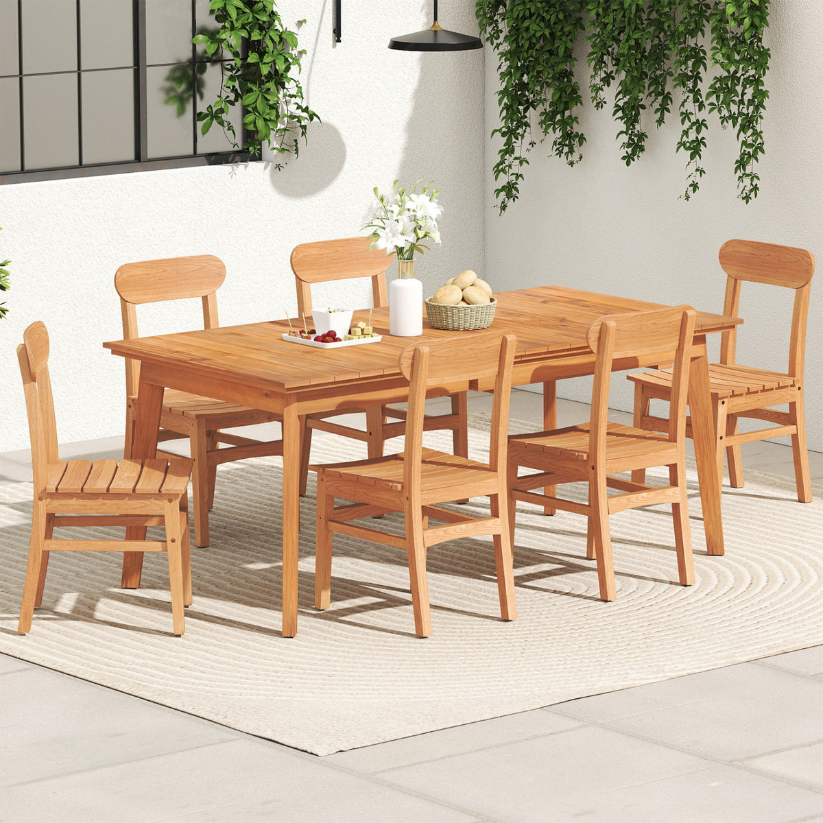 Patio Teak Wood Chair Armless Dining with Slatted Seat