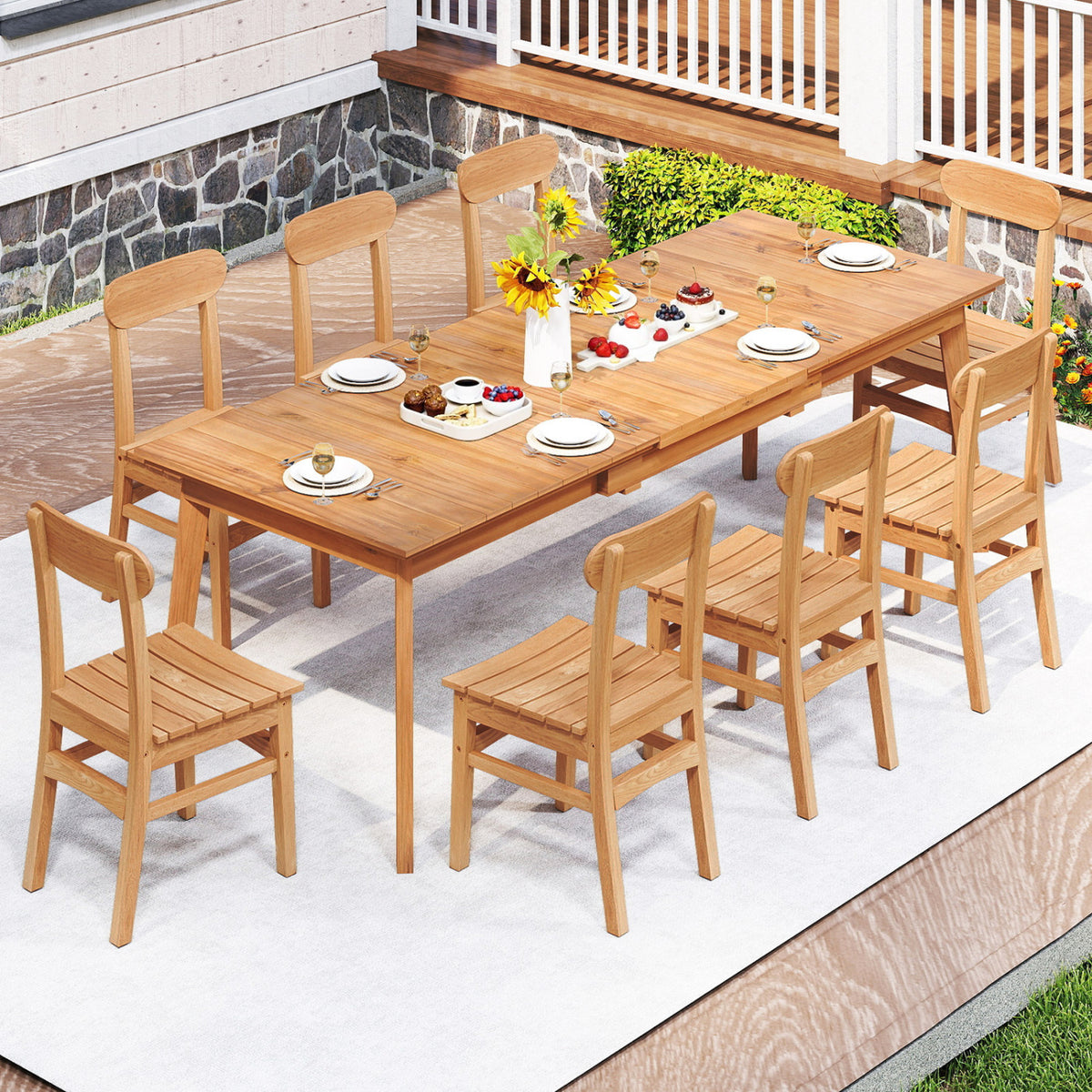 Patio Teak Wood Chair Armless Dining with Slatted Seat