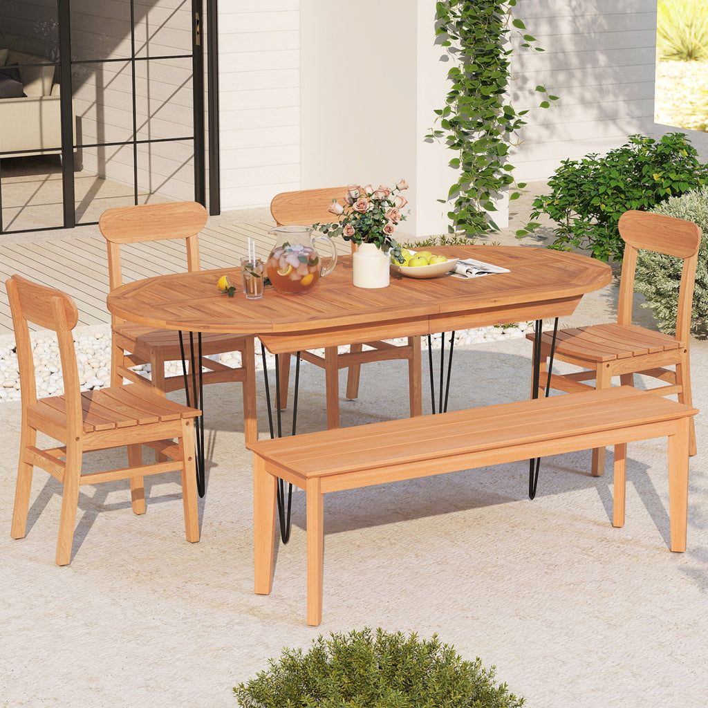 Patio Teak Wood Chair Armless Dining with Slatted Seat