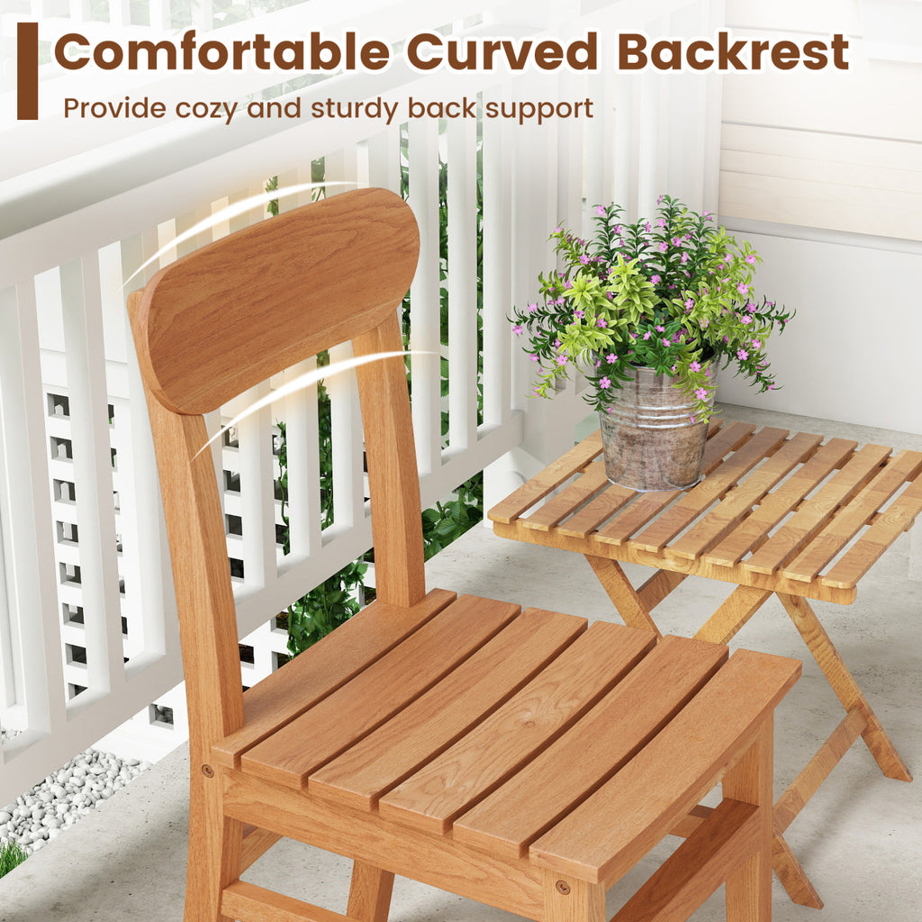 Patio Teak Wood Chair Armless Dining with Slatted Seat