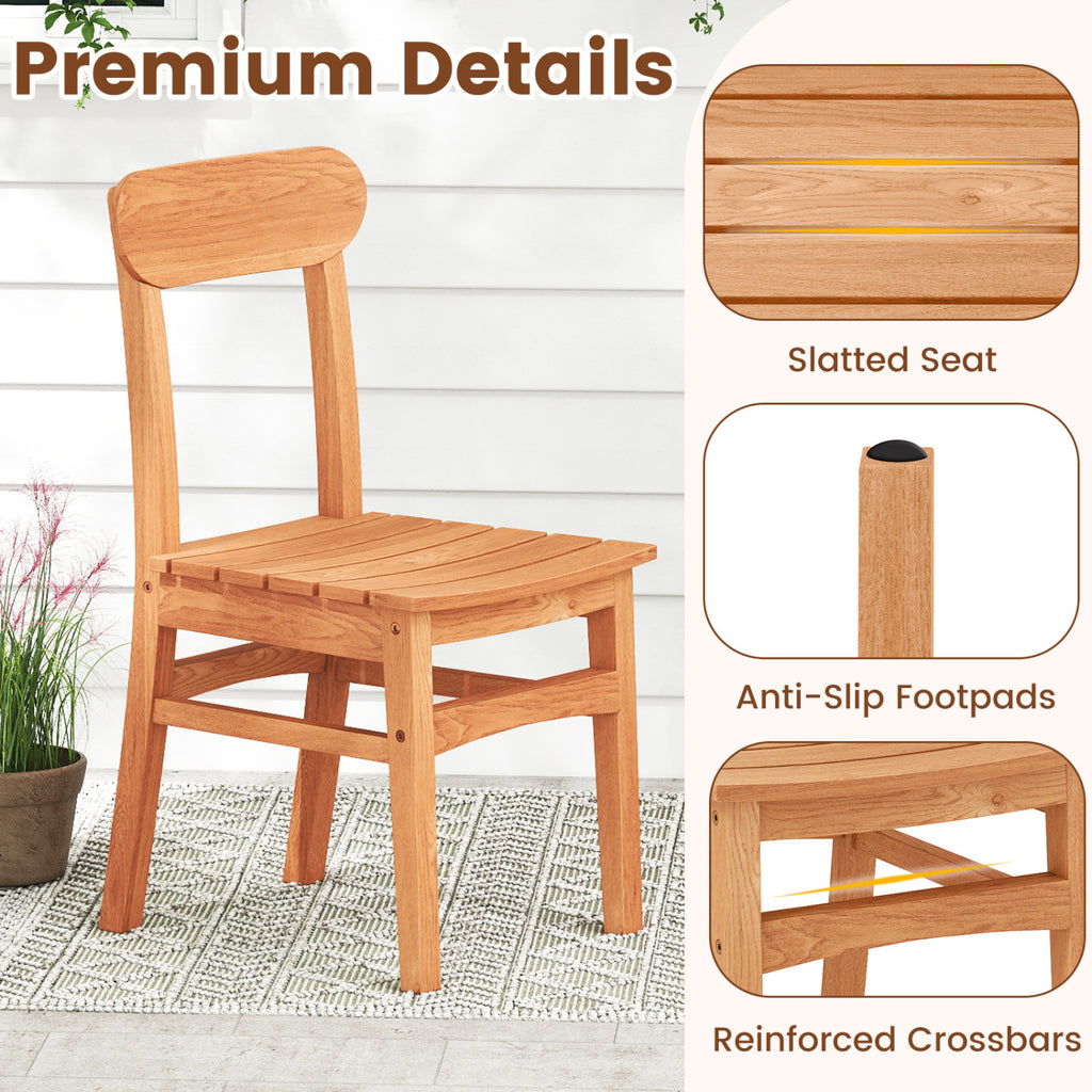 Patio Teak Wood Chair Armless Dining with Slatted Seat