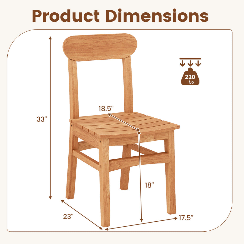 Patio Teak Wood Chair Armless Dining with Slatted Seat