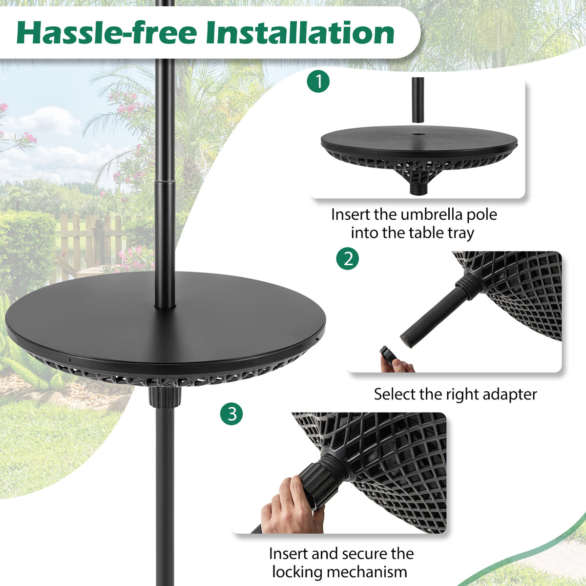 Patio Umbrella Table Tray Adjustable with Poles