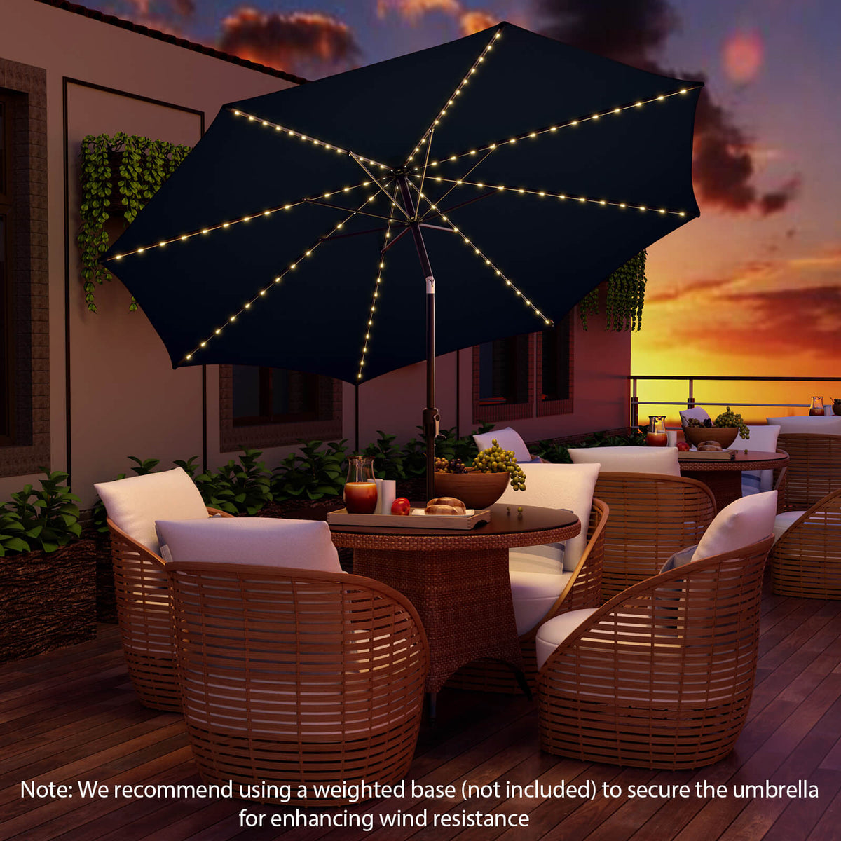 10 FT Patio Umbrella with 112 Solar LED Lights, Navy