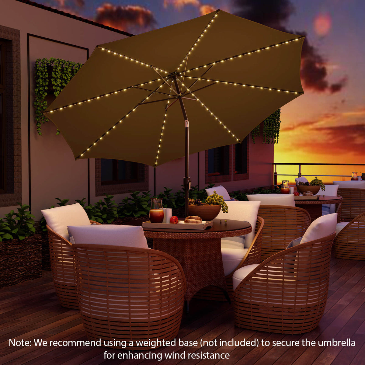 10 FT Solar Patio Umbrella with 112 LED Lights - Coffee