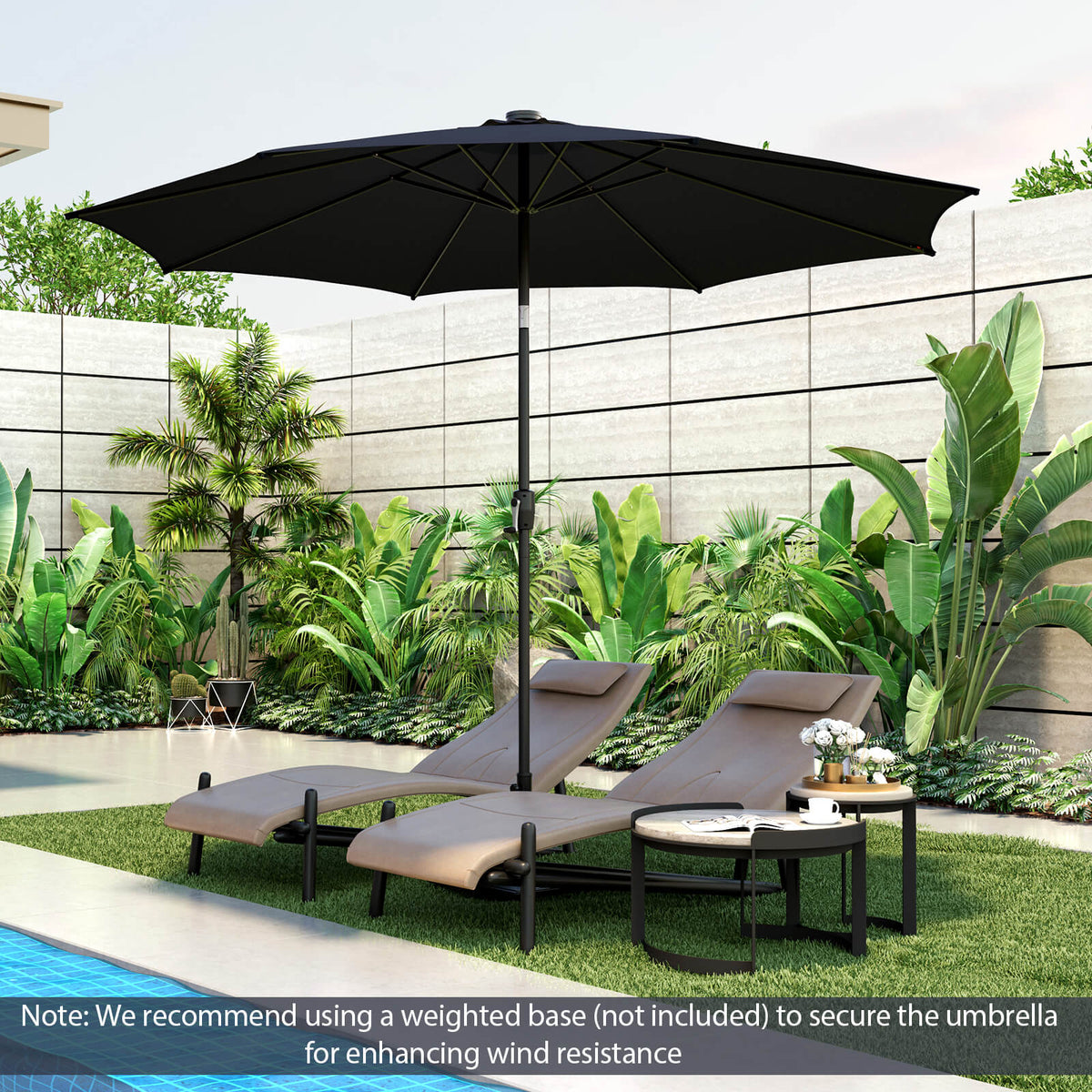10 FT Patio Umbrella with 112 Solar LED Lights, Navy