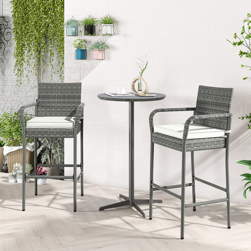Patio Wicker Barstools with Armrests and Soft Cushions for Porch