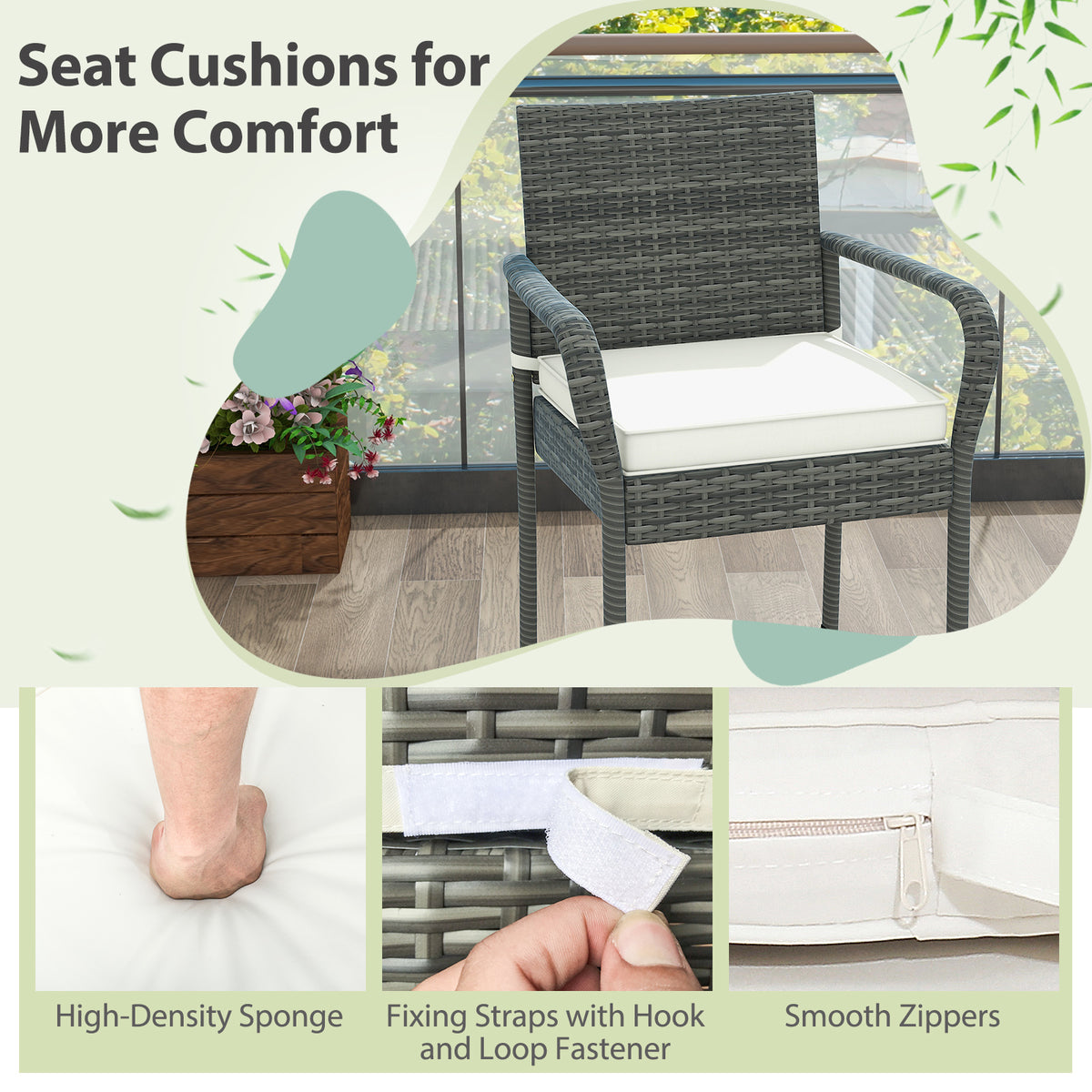 Patio Wicker Barstools with Armrests and Soft Cushions for Porch