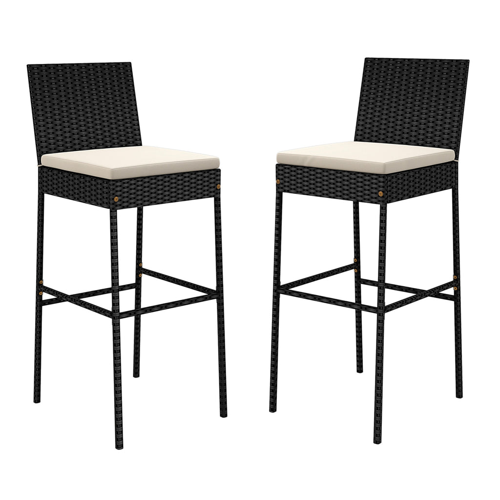 Patio Wicker Barstools Set of 2 with Footrest and Backrest for