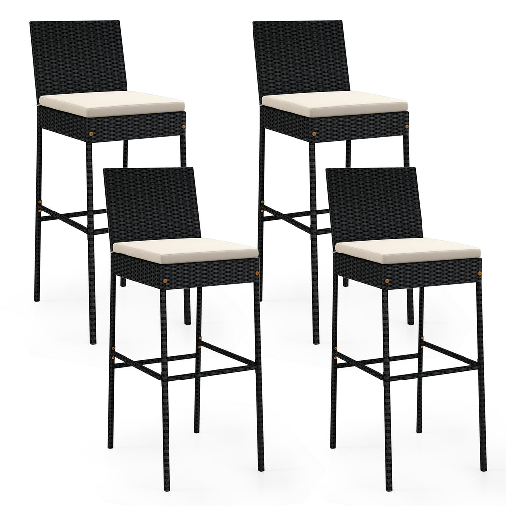 Patio Wicker Barstools with Armrests and Soft Cushions for Porch