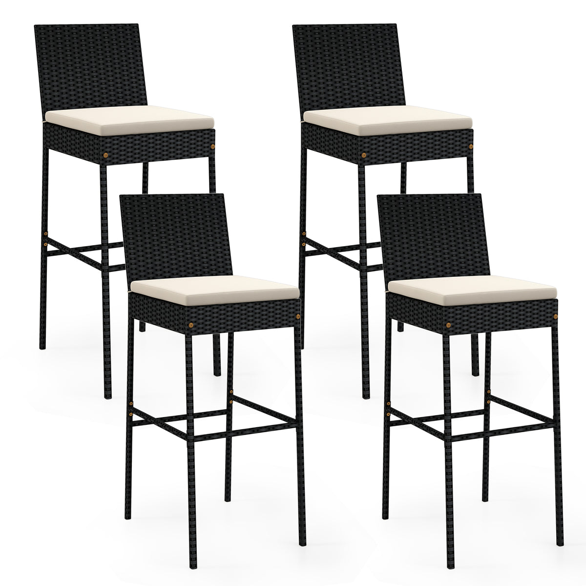 Patio Wicker Barstools with Armrests and Soft Cushions for Porch