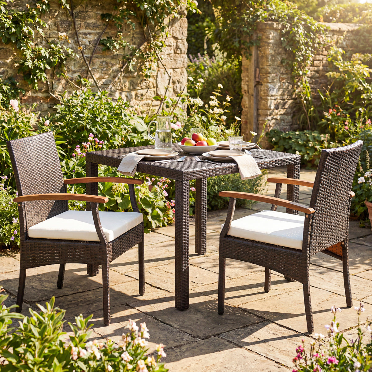 Patio Dining Chair Set of 2 - Rattan with Cushion