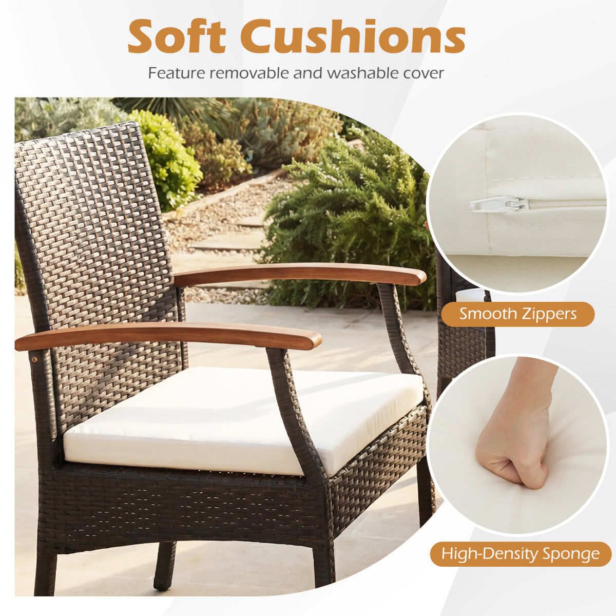 Patio Dining Chair Set of 2 - Rattan with Cushion
