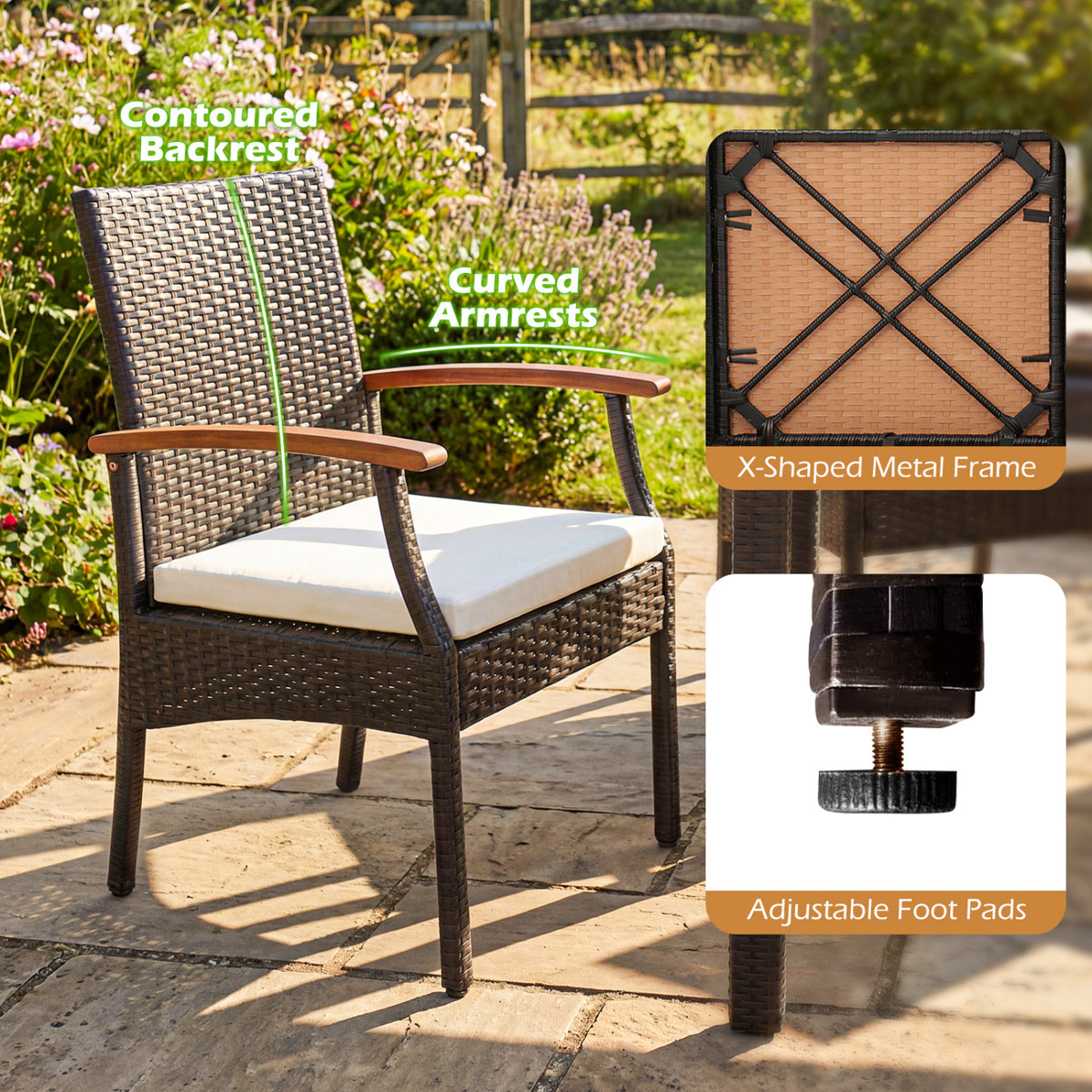Patio Dining Chair Set of 2 - Rattan with Cushion
