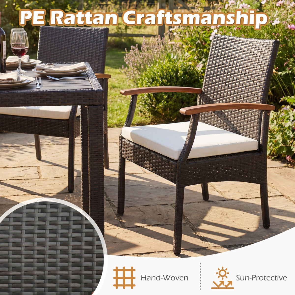 Patio Dining Chair Set of 2 - Rattan with Cushion