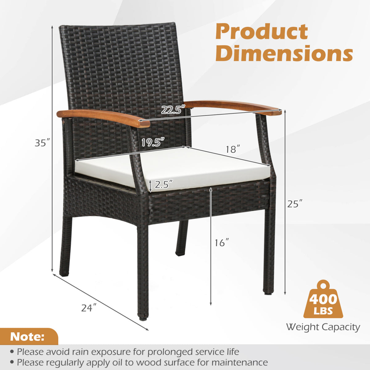 Patio Dining Chair Set of 2 - Rattan with Cushion