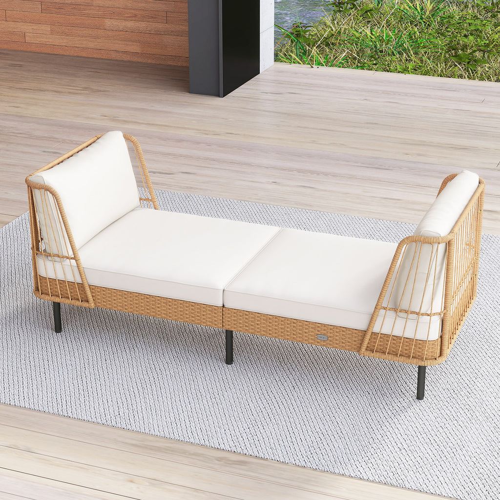 Patio Wicker Daybed Outdoor Boho Rattan Loveseat Sofa with Seat and