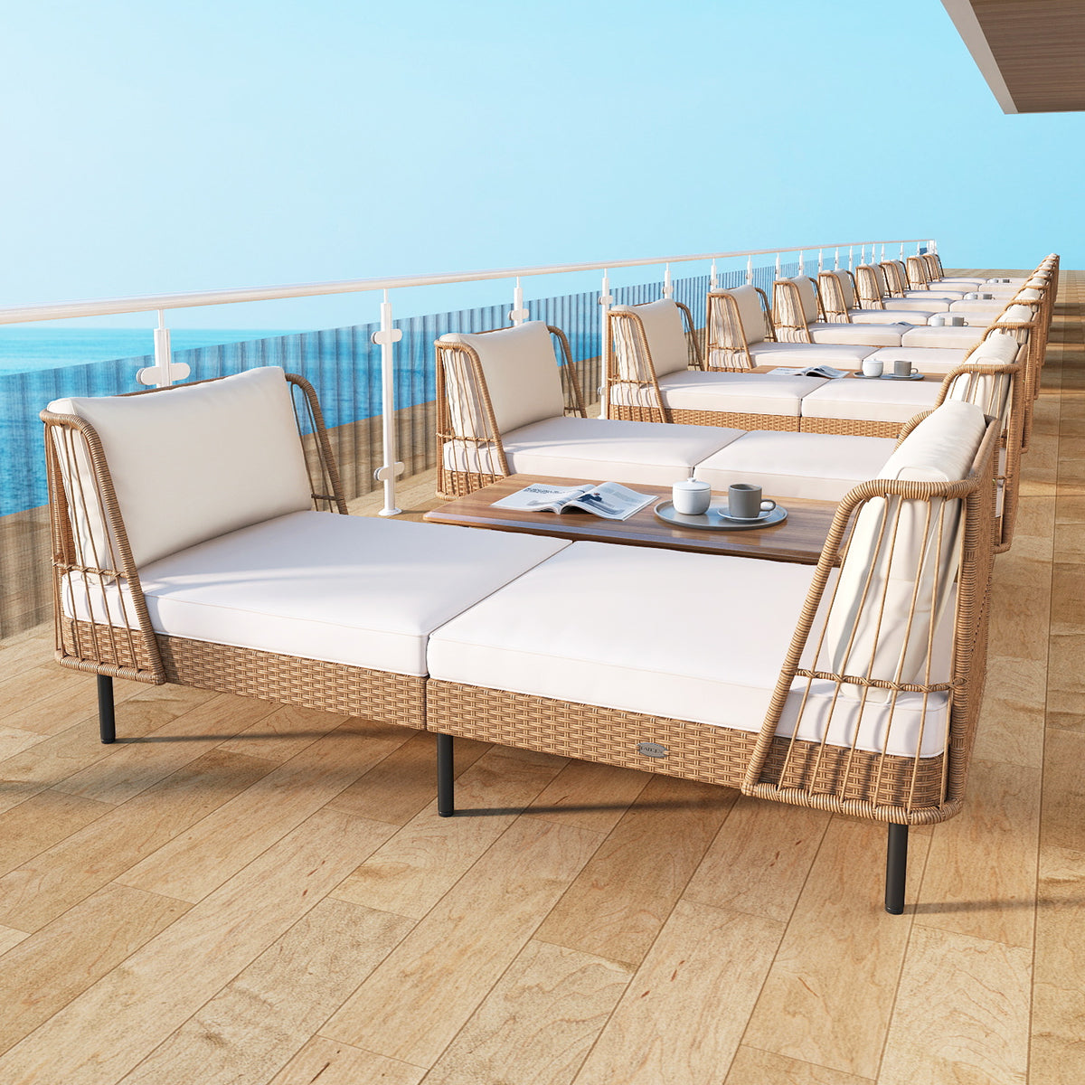 Patio Wicker Daybed Outdoor Boho Rattan Loveseat Sofa with Seat and