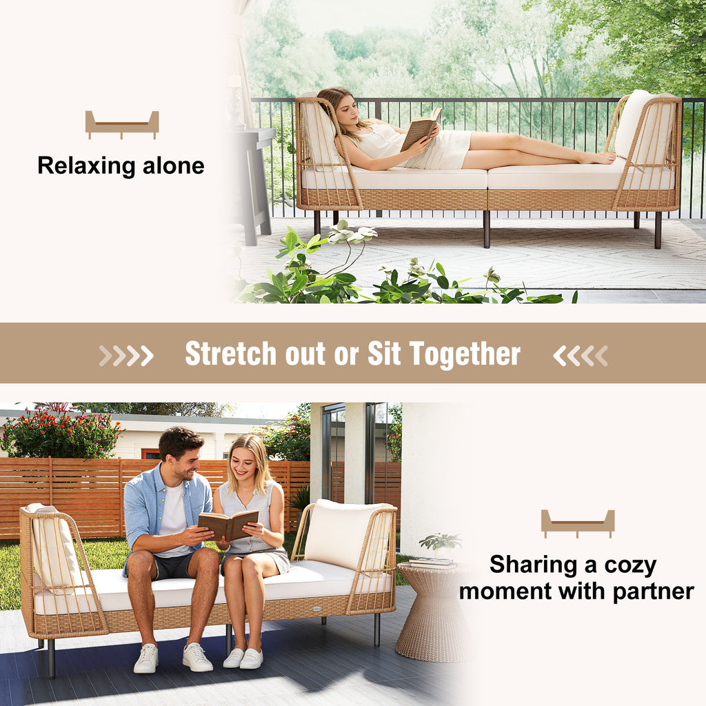 Patio Wicker Daybed Outdoor Boho Rattan Loveseat Sofa with Seat and
