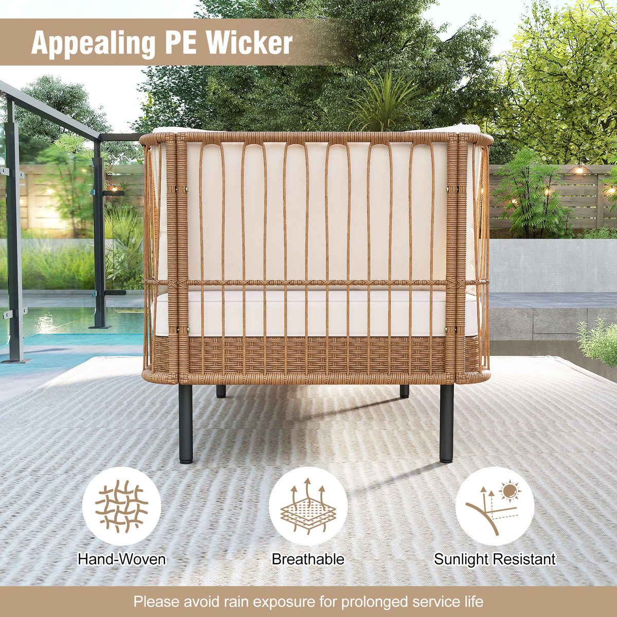 Patio Wicker Daybed Outdoor Boho Rattan Loveseat Sofa with Seat and