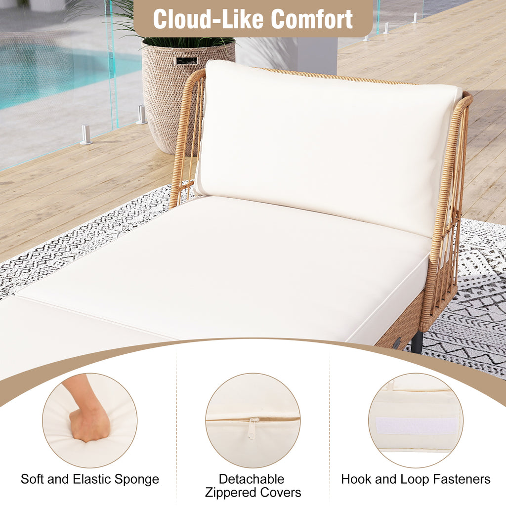 Patio Wicker Daybed Outdoor Boho Rattan Loveseat Sofa with Seat and