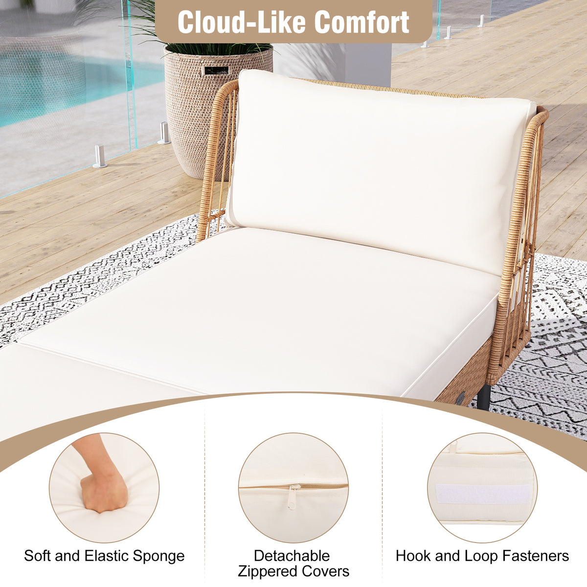 Patio Wicker Daybed Outdoor Boho Rattan Loveseat Sofa with Seat and