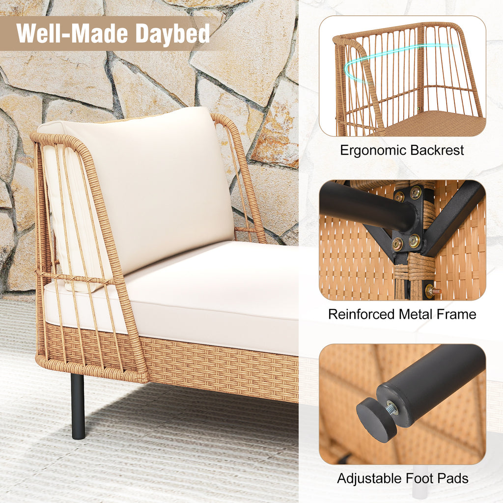 Patio Wicker Daybed Outdoor Boho Rattan Loveseat Sofa with Seat and
