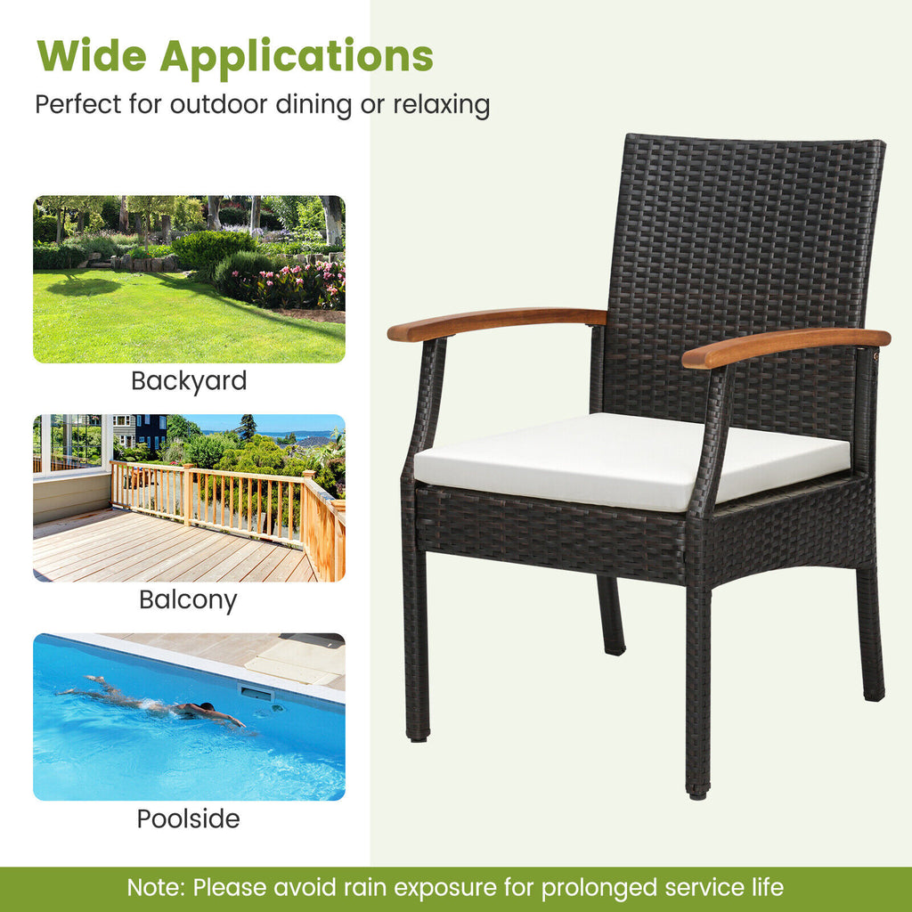 5 Pieces Patio Wicker Cushioned Dining Set with Wood Armrest and