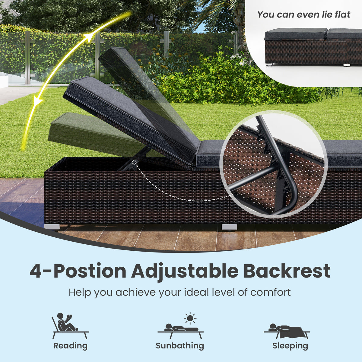Patio Wicker Lounge Chair with 4-Position Backrest – Brown
