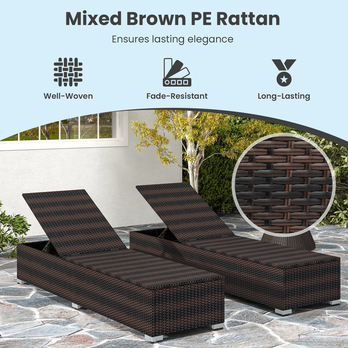 Patio Wicker Lounge Chair with 4-Position Backrest – Brown