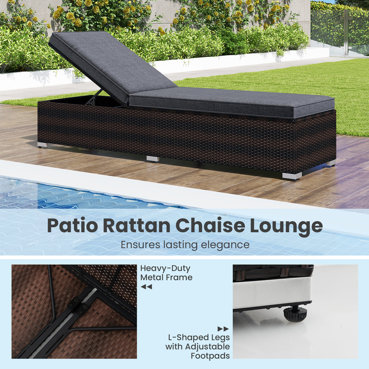 Patio Wicker Lounge Chair with 4-Position Backrest – Brown
