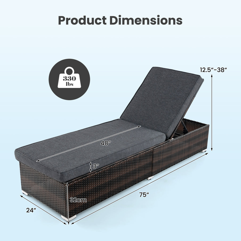 Patio Wicker Lounge Chair with 4-Position Backrest – Brown