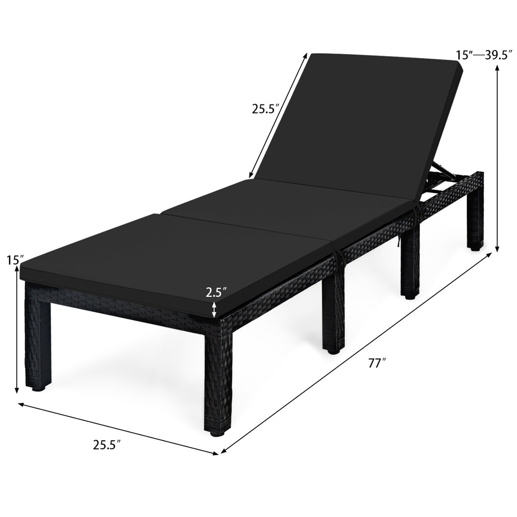 Patio Rattan Lounge Chair with Cushion Covers - Black & Turquoise