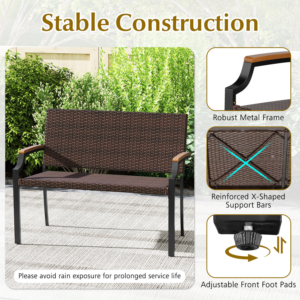 PE Rattan Loveseat Chair with Acacia Wood Armrests