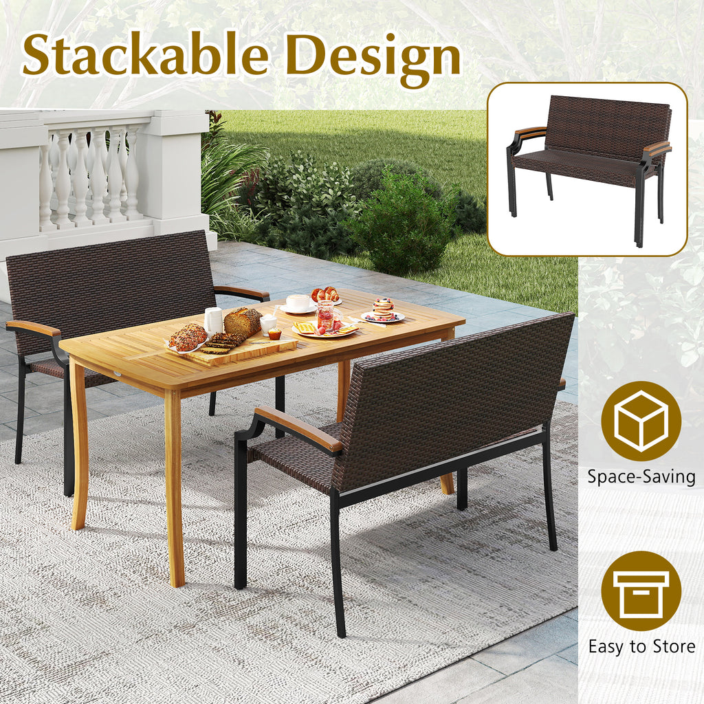 PE Rattan Loveseat Chair with Acacia Wood Armrests
