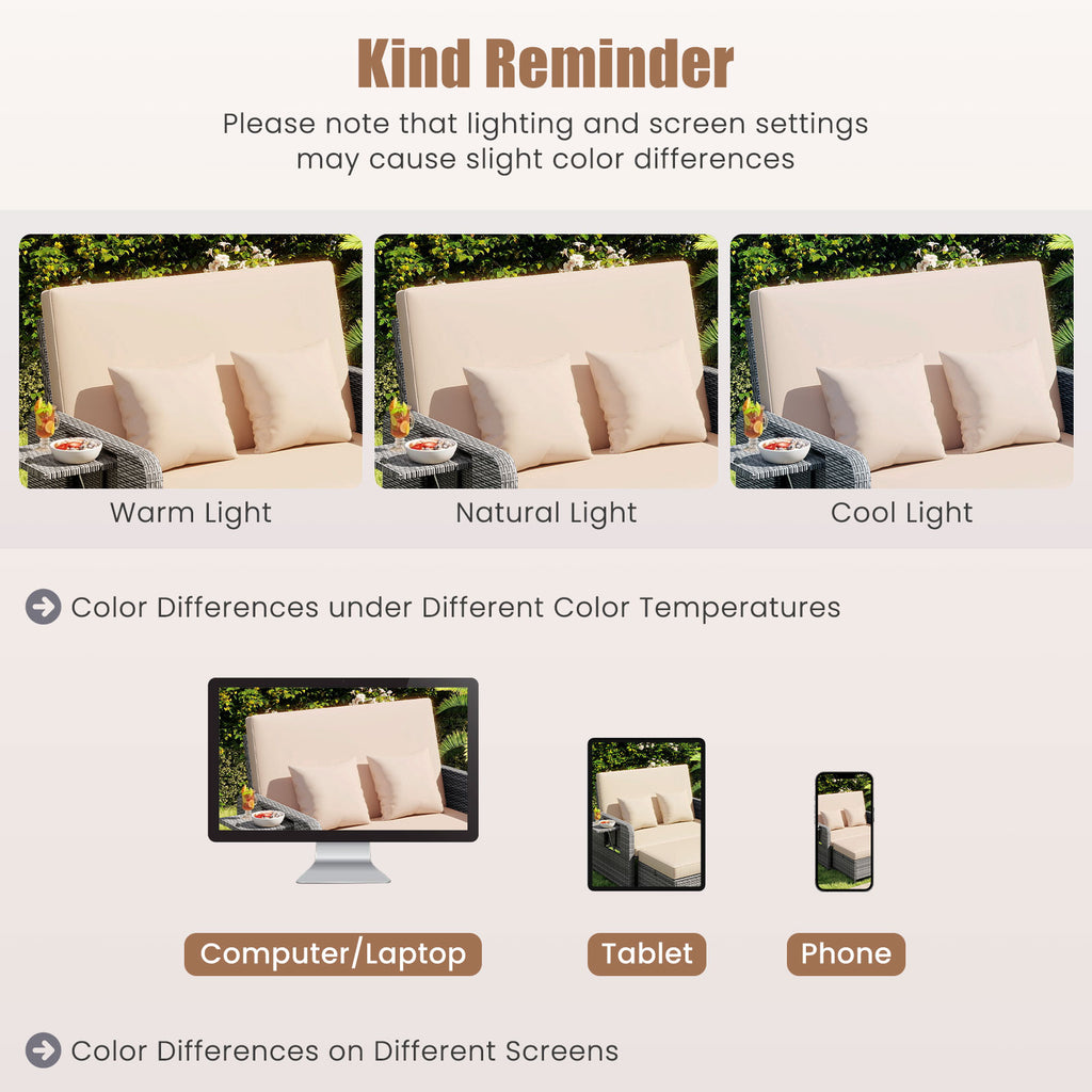 Patio Wicker Loveseat Sofa with Ottoman & Side Tables – Beige