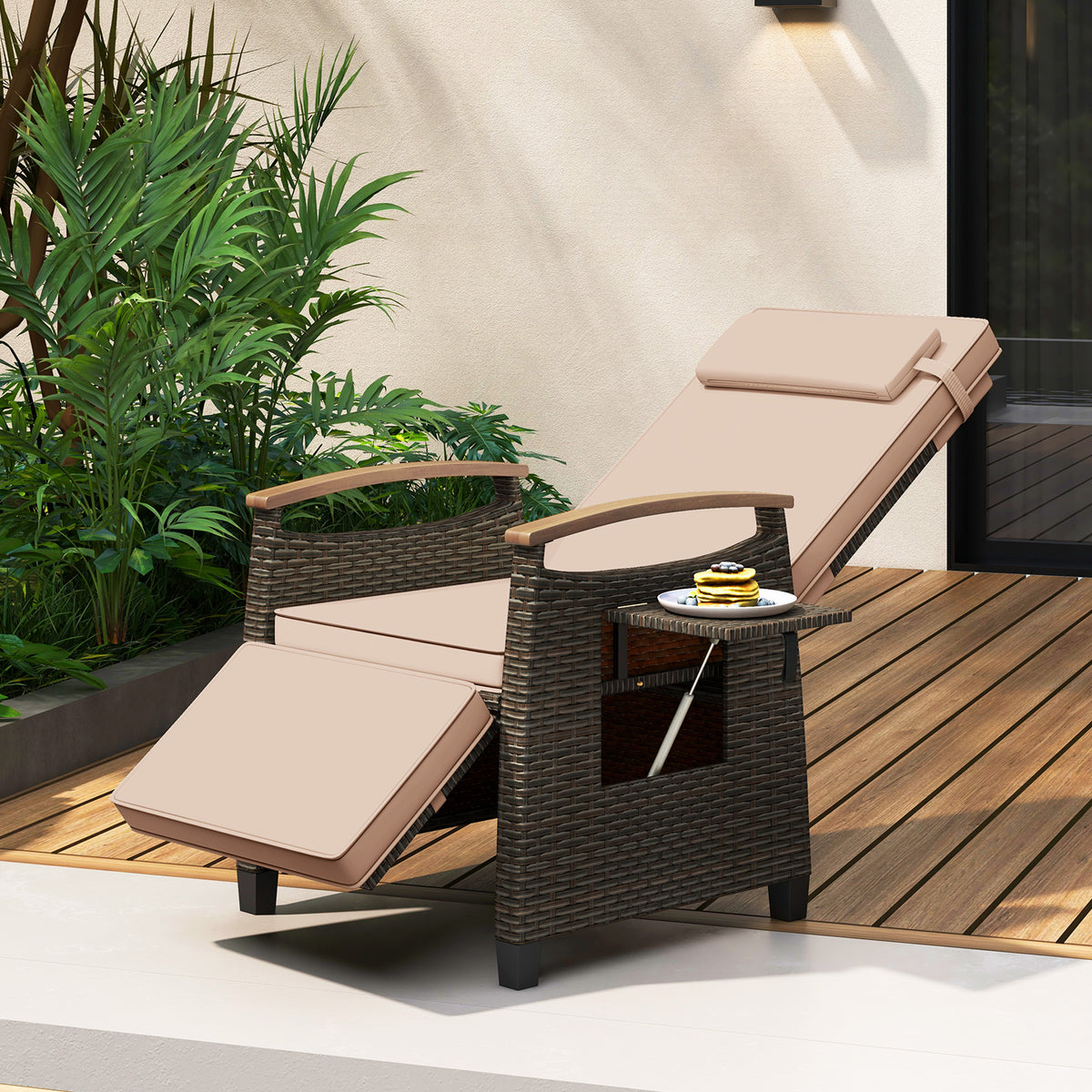 Patio Wicker Recliner Chair with Adjustable Backrest and Footrest