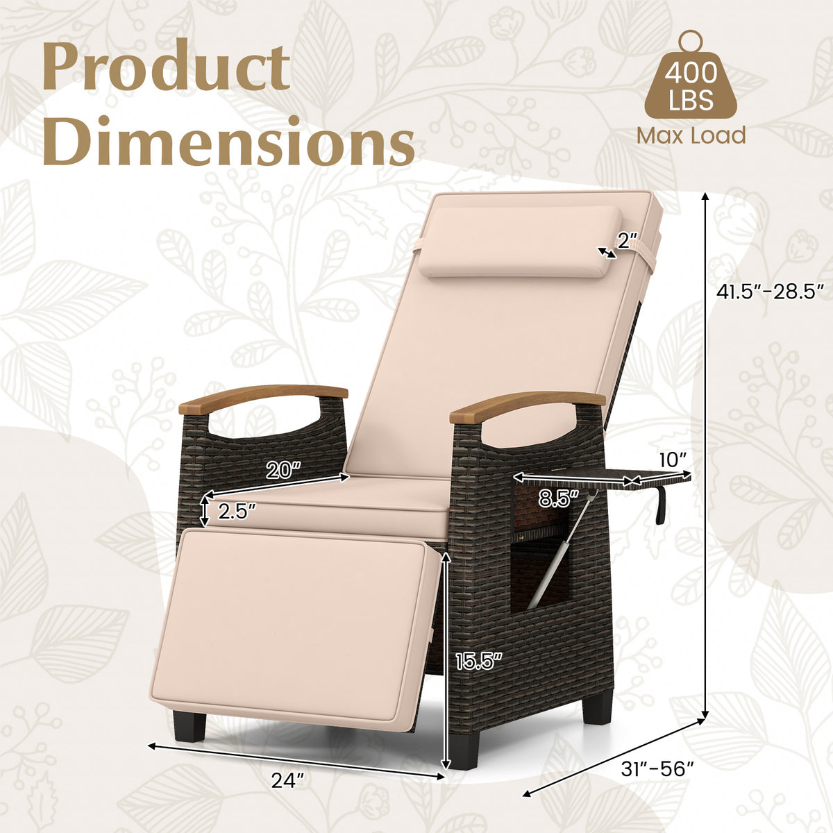Patio Wicker Recliner Chair with Adjustable Backrest and Footrest