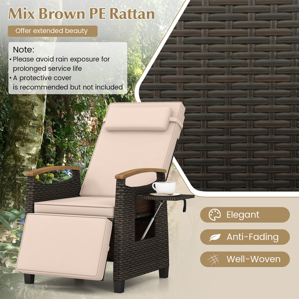 Patio Wicker Recliner Chair with Adjustable Backrest and Footrest